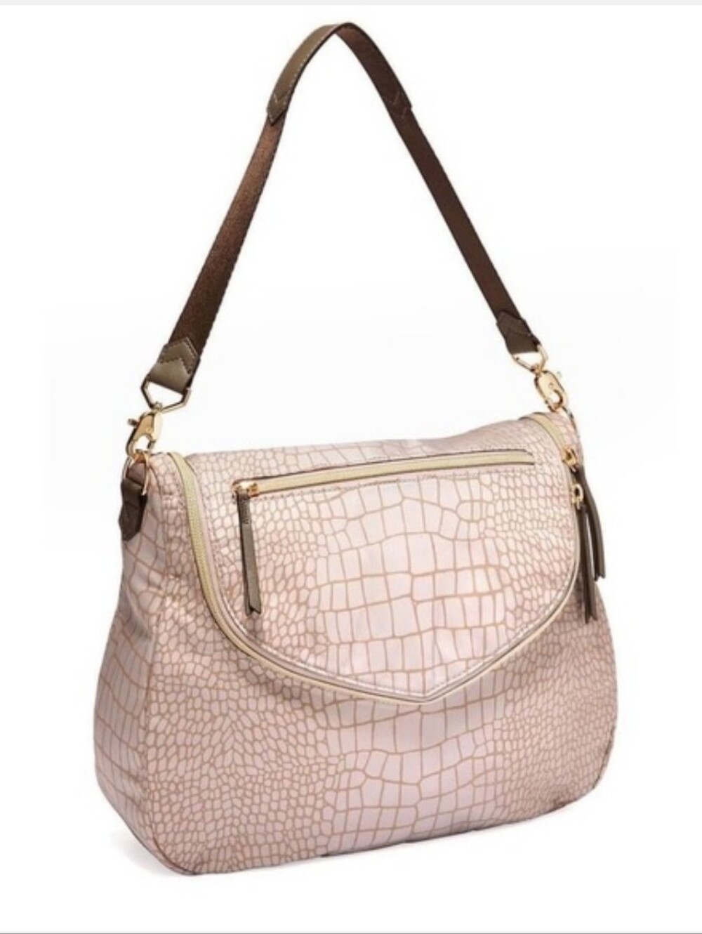 Stella & Dot Lady Boss Hobo Blush Croc-Embossed Shoulder Bag Brown Strap New